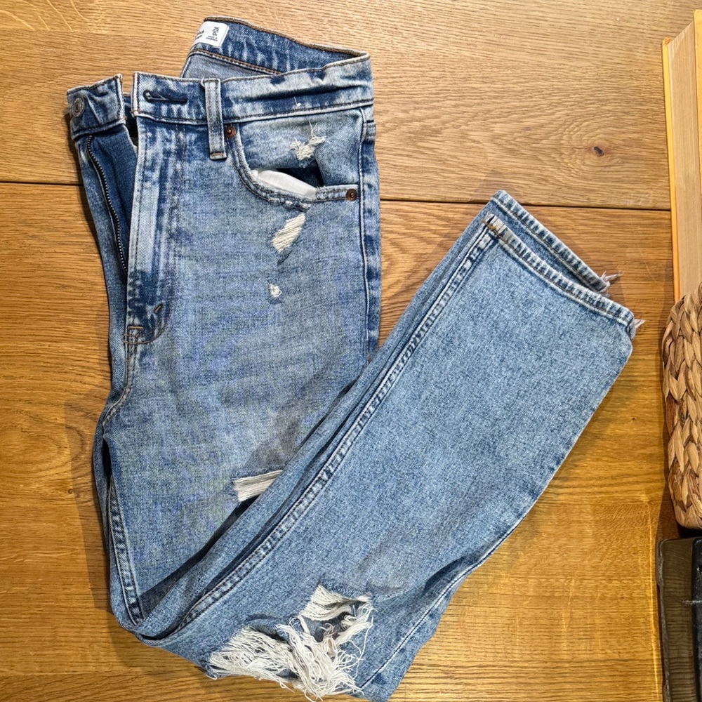 Abercrombie & Fitch Light Blue Distressed Slim Straight Jeans